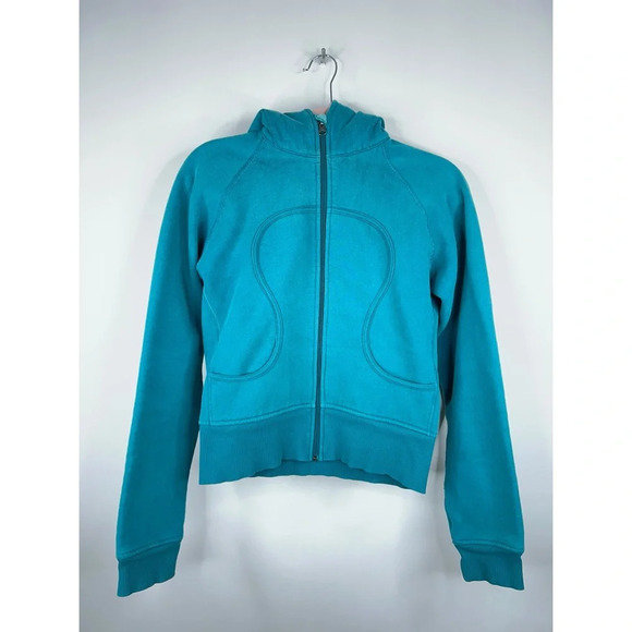 Vintage Lululemon Scuba Hoodie Teal Green Blue Heavyweight Fleece Small Medium - Picture 1 of 12